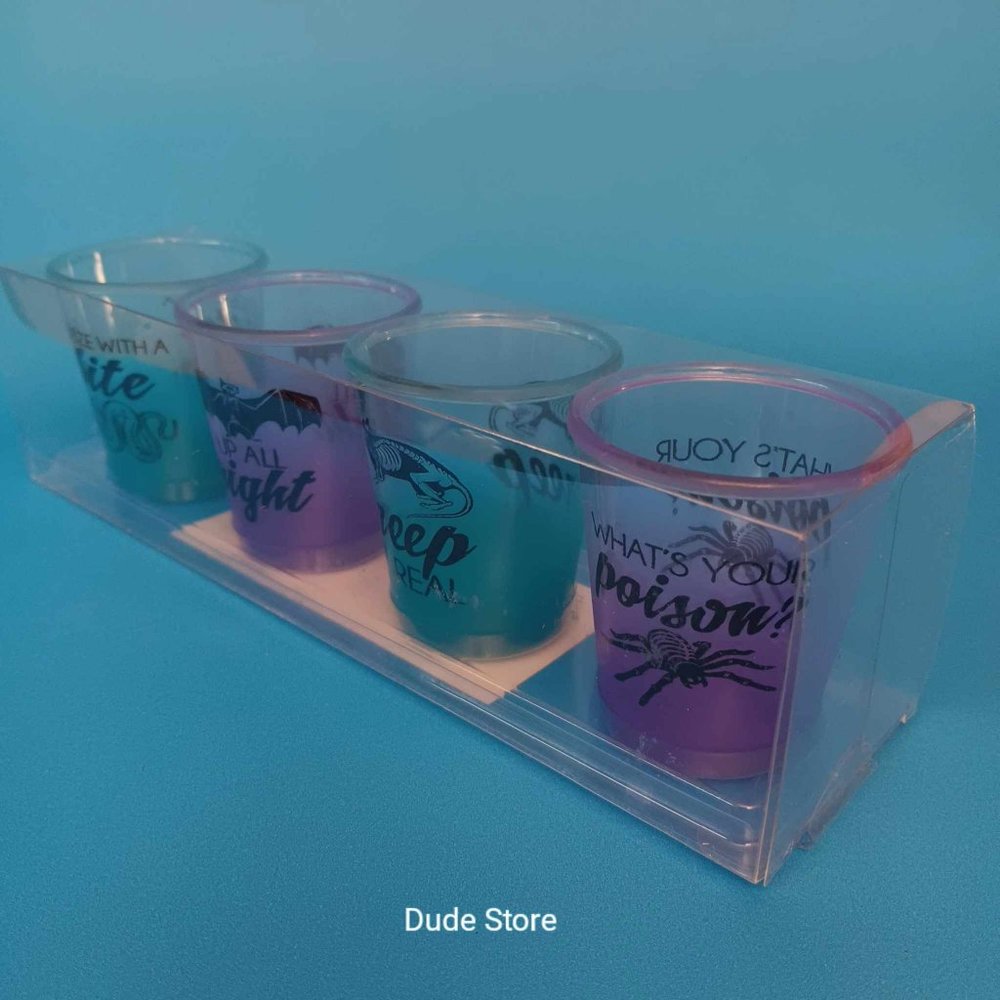 Halloween Theme Plastic Shot Glasses - Set of 4 (New Open Box) - 2-Ounce Shots